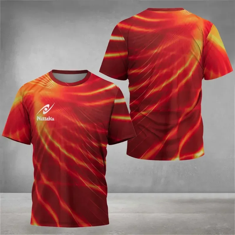 Men's table tennis T-shirt with nice digital prints, summer sports table tennis T-shirt, quick-dry training T-shirt