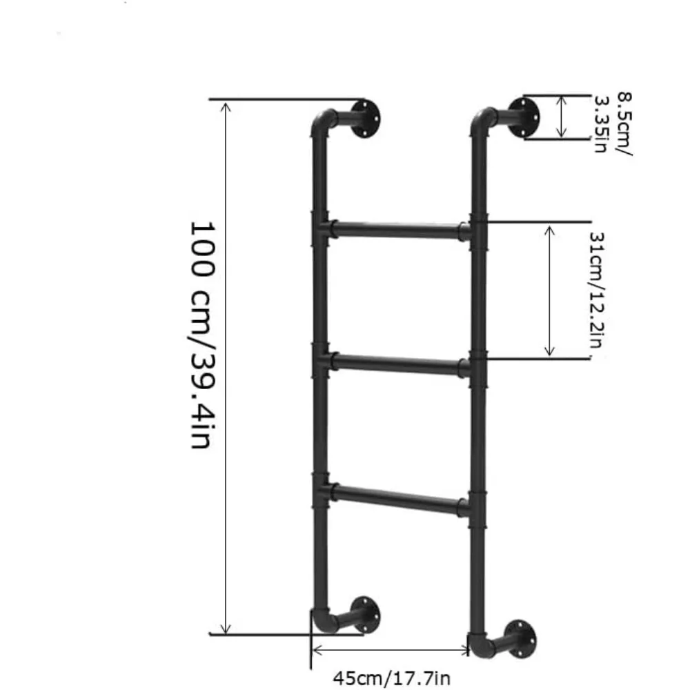 سلم متطور مثبت على الحائط على الطراز الصناعي لنوافذ الطابق السفلي، 3 خطوات، 3.3 قدم × 1.5 قدم، يدعم 330 رطل، ديس من الحديد المطاوع باللون الأسود #3