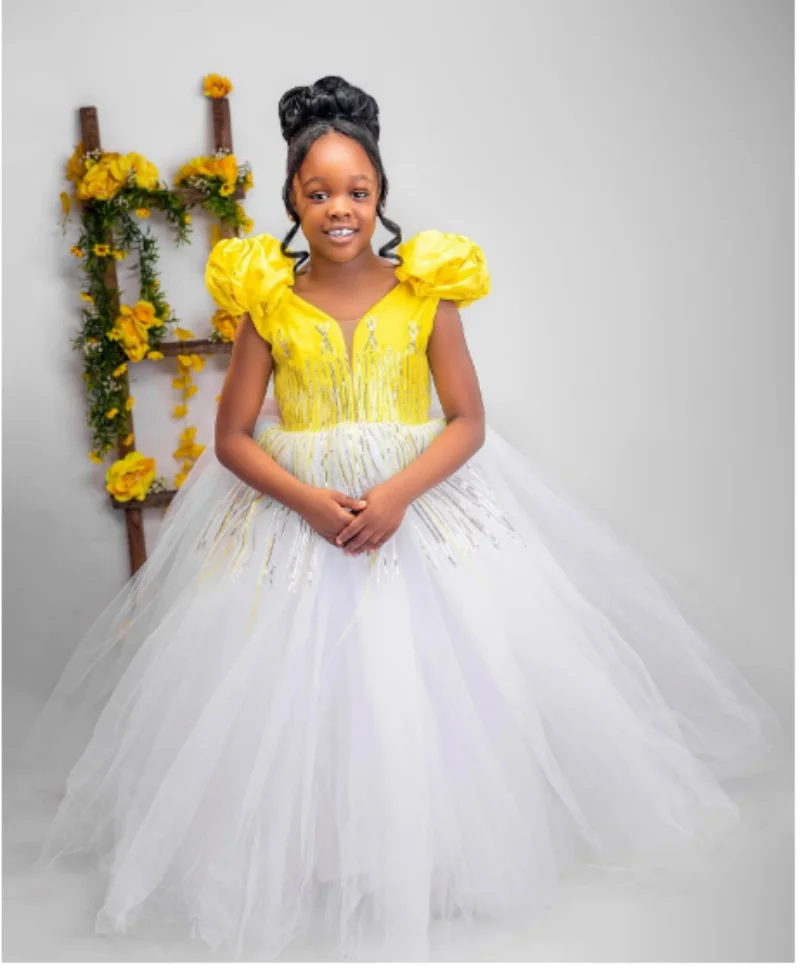 

2024 Custom Flower Girl Dress For Wedding Tulle V Neck Sleeveless Baby Kids Birthday Party First Communion Gowns