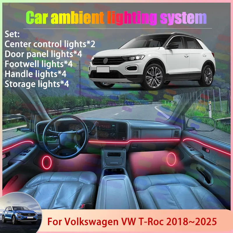 For Volkswagen VW T-Roc MK1 2018~2025 A11 D11 AC7 2/18 in 1 Car Atmosphere Light Lamp RGB Shade Ensemble Streamer Atmosphere Set