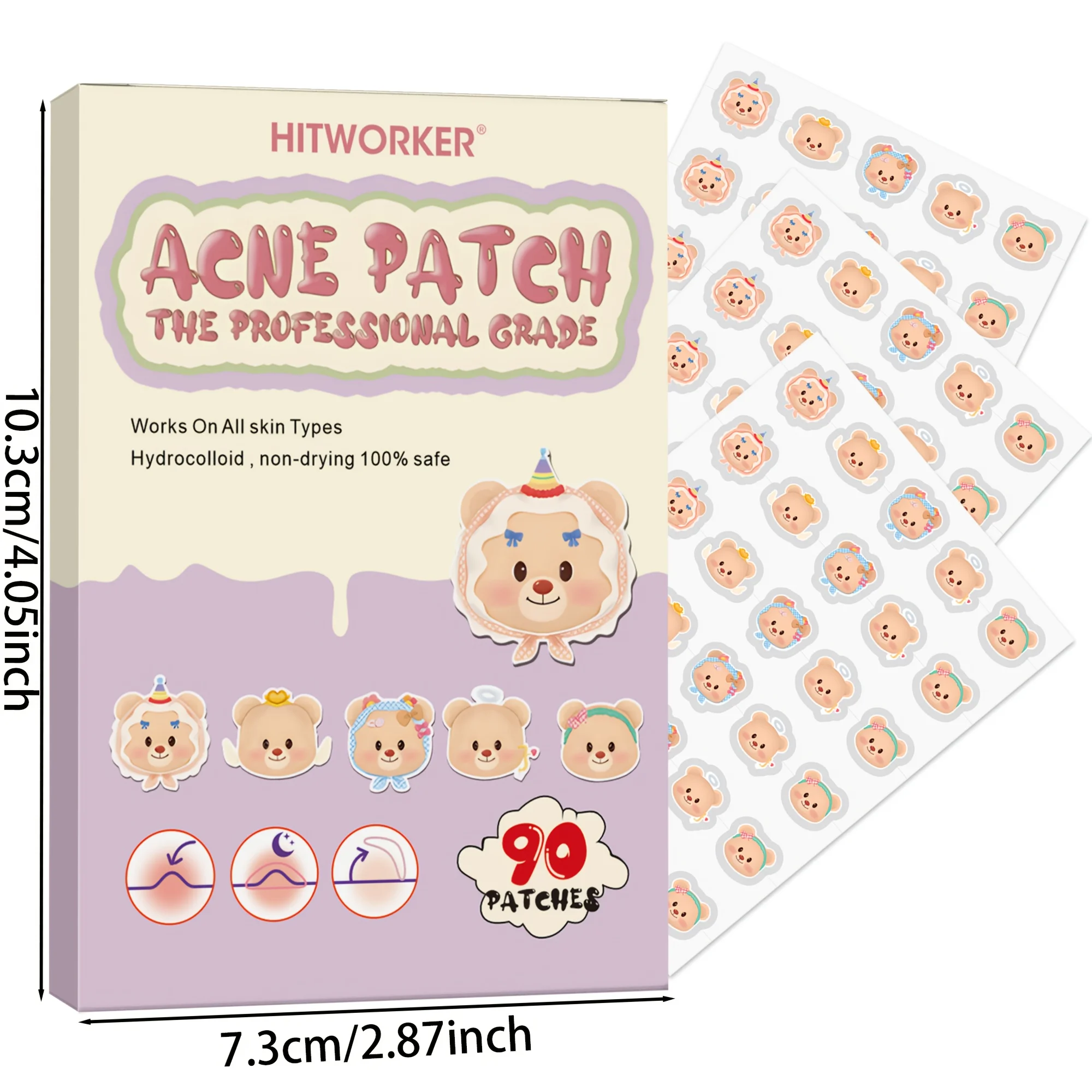 90 قطعة من رقع حب الشباب على شكل الدب الوردي اللطيفة - ملصقات معالجة البقع ذات غطاء عيب غير مرئي ليلا ونهارا