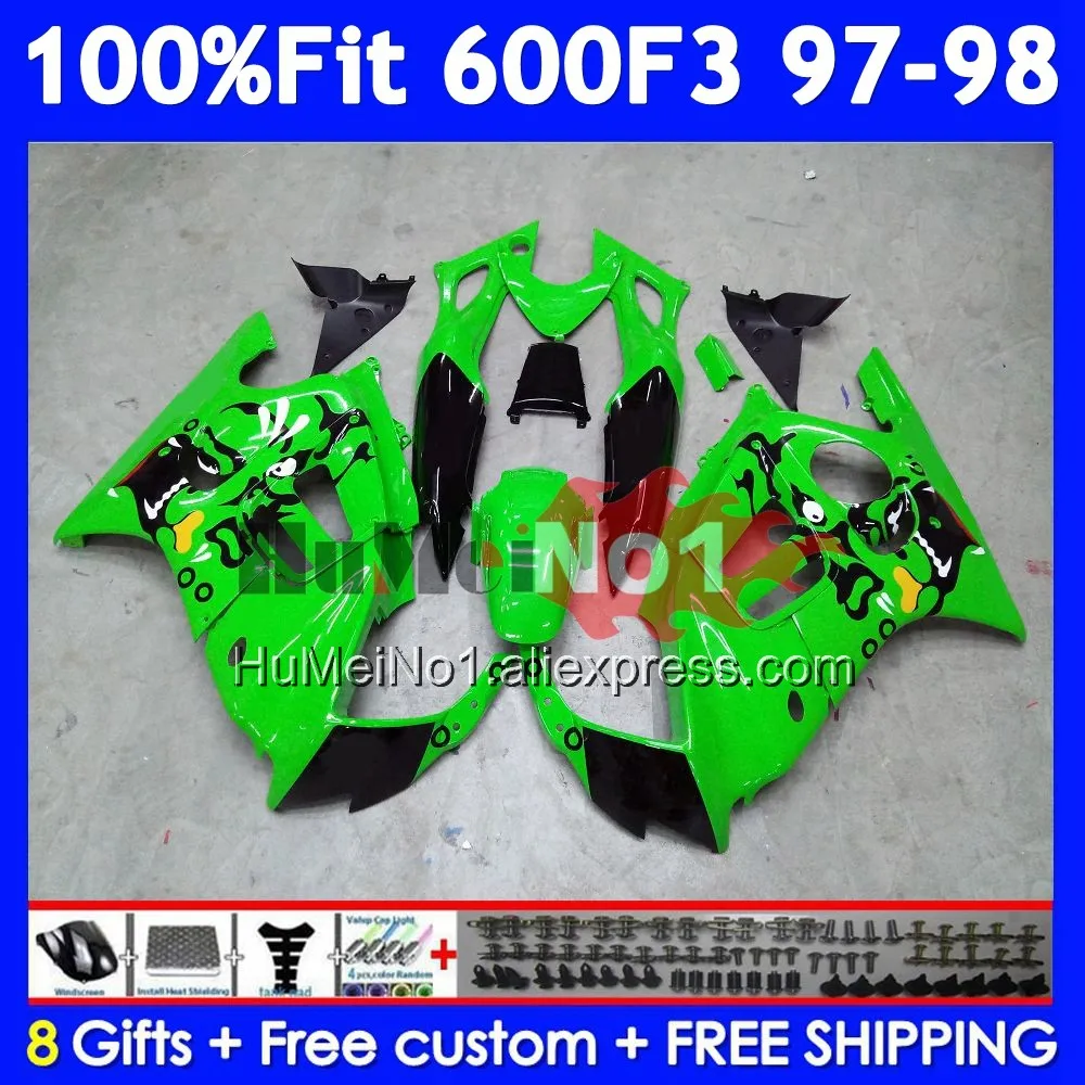 OEM Body +Tank For HONDA CBR 600F3 Green black 600 F3 CBR600FS 39No.161 CBR600 F3 FS CBR600F3 97 98 1997 1998 Injection Fairing