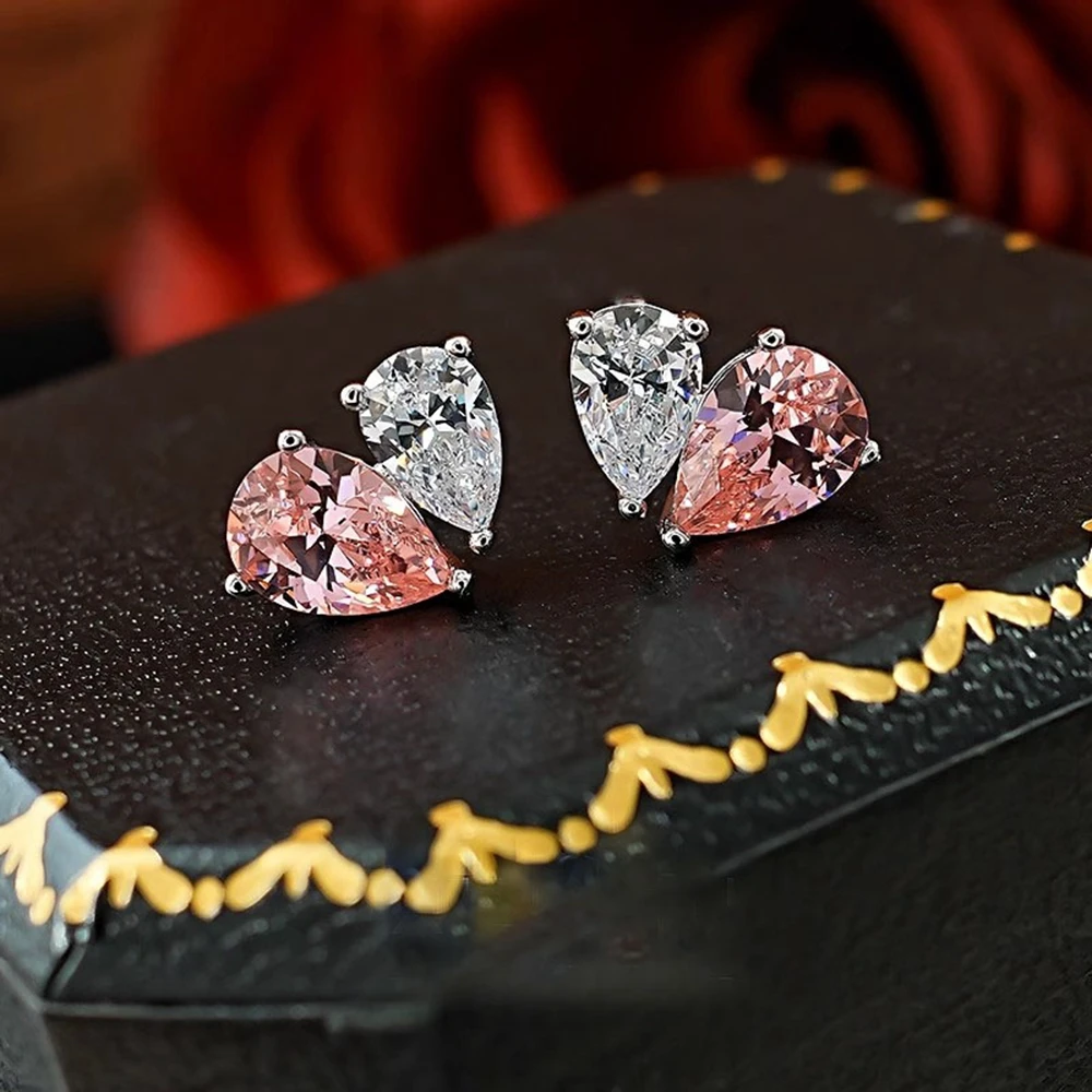Vinregem 5*7 ملليمتر الكمثرى قطع Padparadscha عالية الكربون الماس الأحجار الكريمة موضة الأذن ترصيع أقراط 925 فضة غرامة مجوهرات