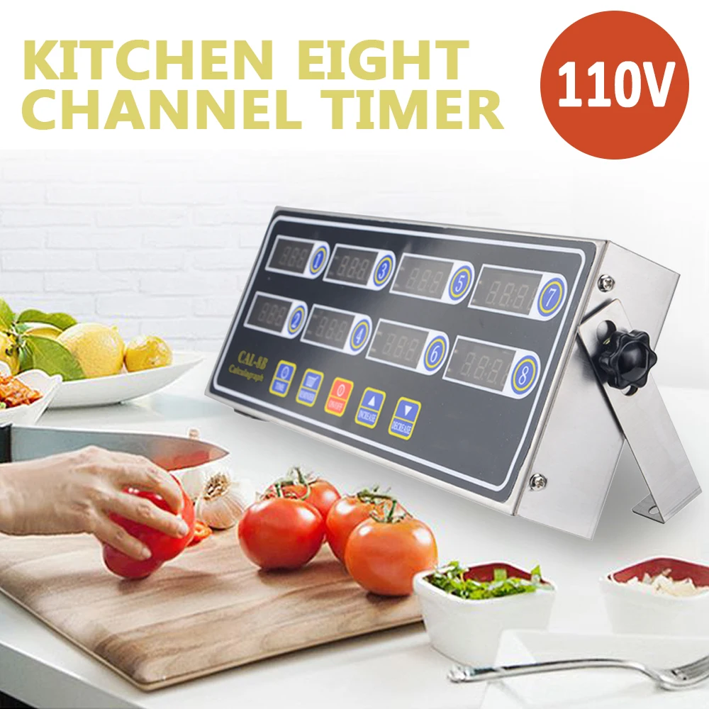 8 Channel Kitchen Timer with Practical Brackets Waterproof Buttons Three-stage Reminder 30*10*3.5cm 110V 2W