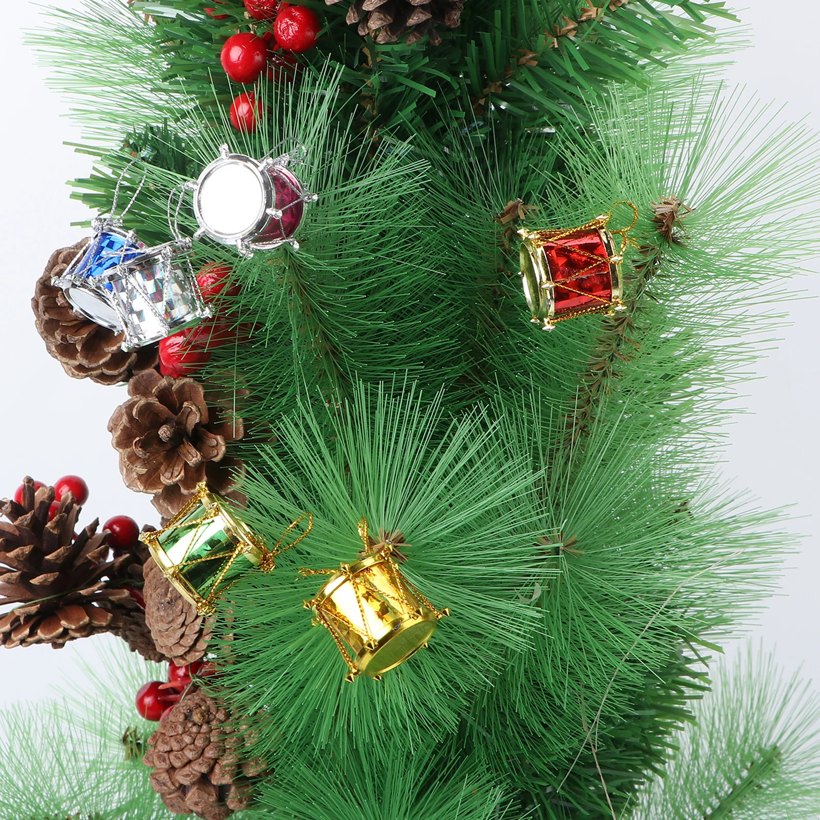 

48Pcs Mini Drum Hanging Ornaments 2cm Colorful Glitter Christmas Tree Decorations Plastic Pendants Assorted Colors Festive Party