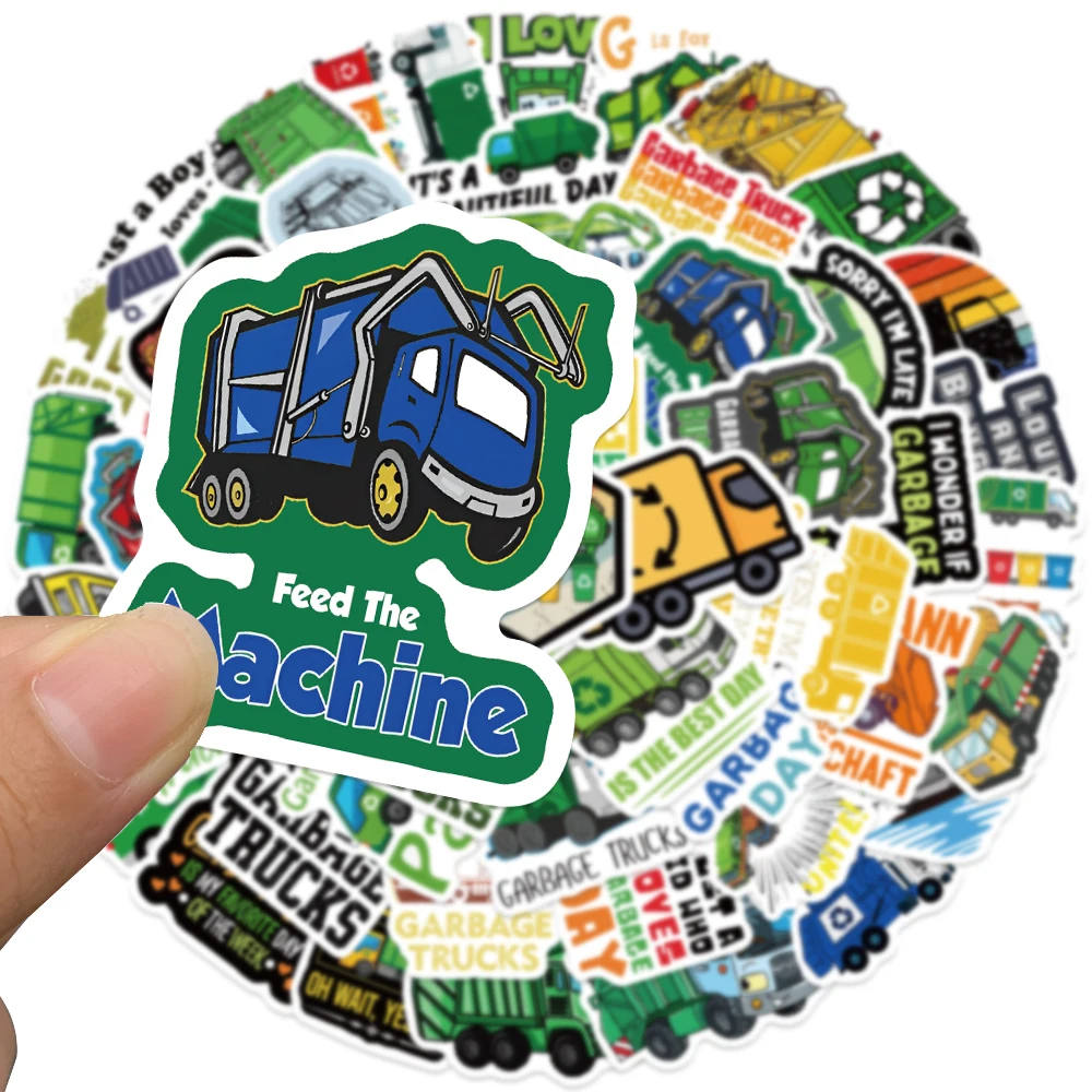 50pcs Green Garbage Trucks Stickers Decals For Phone Laptop Water Cup Scrapbook Skateboard Cartoon Aesthetic Stickers Kids Gifts