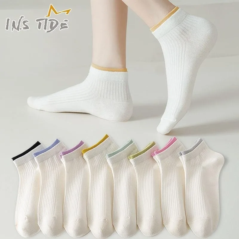 8 Pairs Fashiona Color Matching Breathable Casual Short Socks Autumn ladies Low Cut Socks Girls Women Summer Multicolor Socks