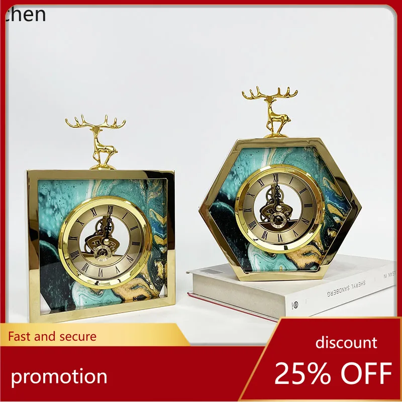 

Zml living room clock ornament - stainless steel high-end decorative - bedroom silent minimalist modern creative table clock