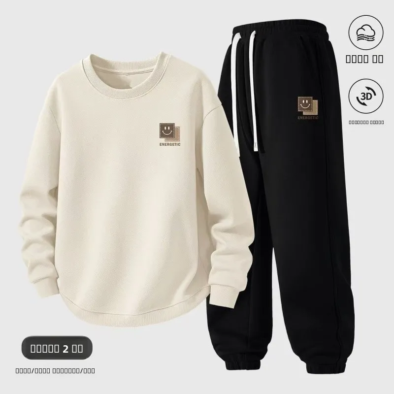 

Стильный мужской спортивный костюм: осенний повседневный комплект из свитшота с круглым вырезом и брюк, удобный, из полиэстера, молодежный стиль