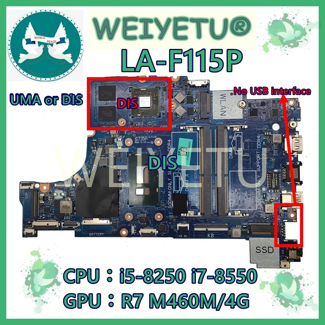 

LA-F115P With i3/i5-6th/7th/8th Gen CPU UMA/PM GPU Notebook Mainboard For Dell Latitude 3490 3590 Laptop Motherboard