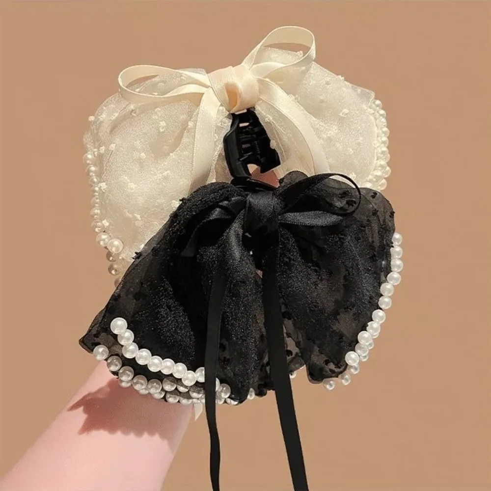 

Korean Style Butterfly Knot Hair Claw Multi-layered Pearl with A Ribbon Grab Clip Large Ponytail Hair Clip for Women