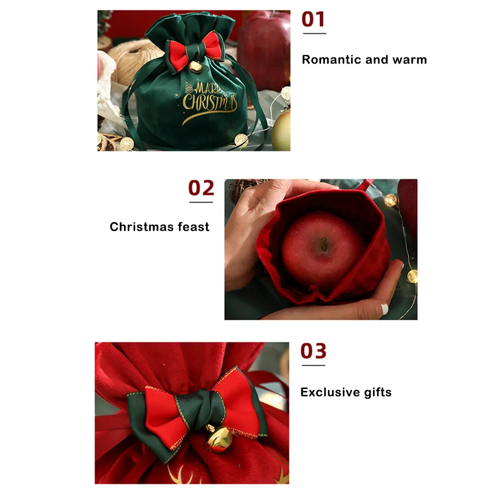 Merry Christmas Eve Storage Bag with Drawstring Gift Packing Festival Party Candy Decoration Pack Dessert Biscuit