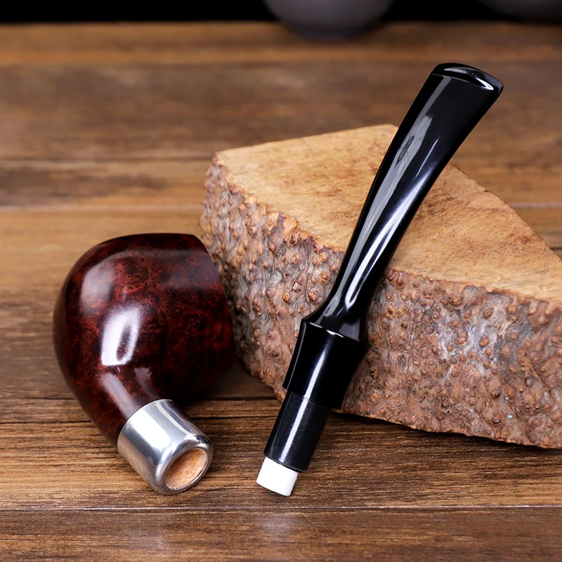 MUXIANG-Classic Tomato Pipe with Silver Ring Reinforcement, Handmade Tobacco Pipe, Handmade Filter, Curved Handle Mouth, 9mm