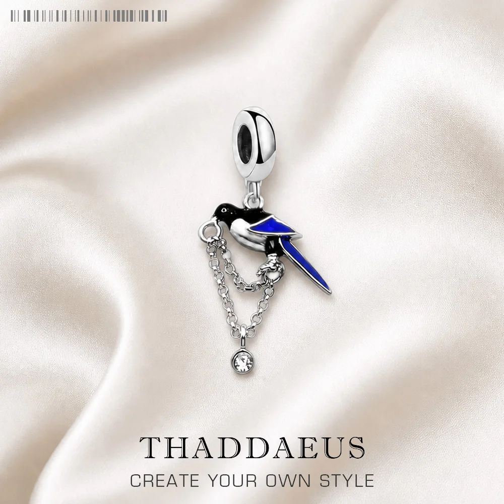 925 Sterling Silver Magpie Bird Charm New Cute Lucky Women Jewelry Trendy Gift
