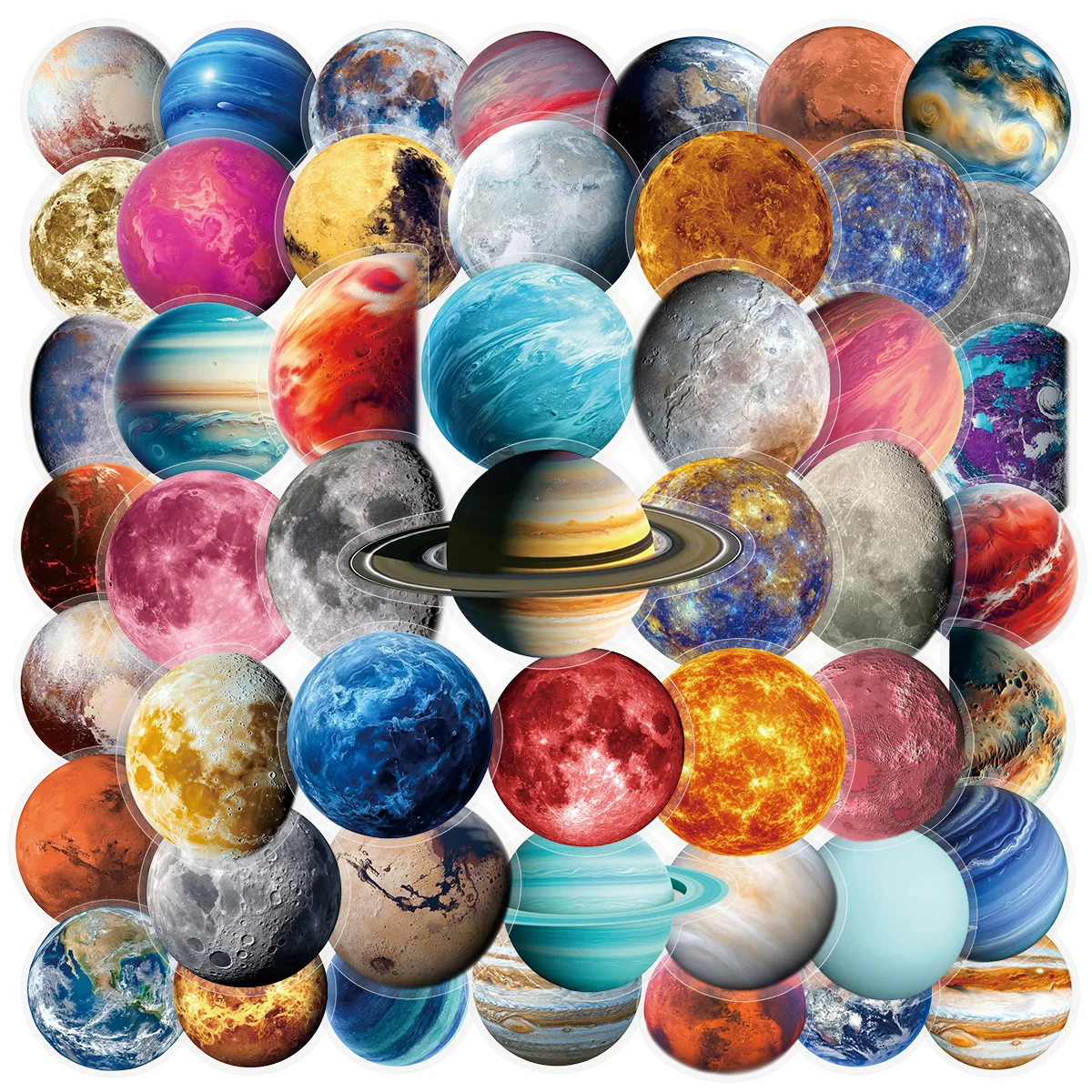 50 Stück Transparente Planeten- und Mond-Aufkleber Universum-Weltraum-Graffiti-Sticker DIY Notizbuch Koffer Handy Coole Cartoon-Aufkleber Spielzeug