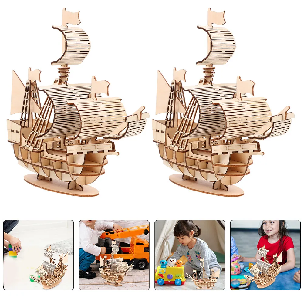 

2Sets Wooden Sailboat 3D Puzzle for Adults and Children Natural High-Class Wood Smooth Edges Easy Assembly Sailing