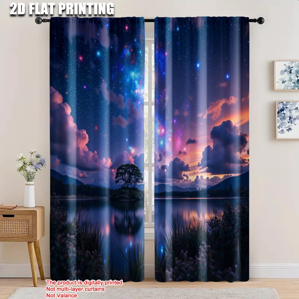 

2pcs, 2D flat printing Party Curtain Sunset Polyester,Without Electricity Family Party for Holiday Decor