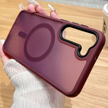 Matte Fall Für Samsung Galaxy S25 S24 S23 S22 Ultra Plus S21 S20 FE Für Magsafe Magnetische Ladung Frosted stoßstange Abdeckung funda