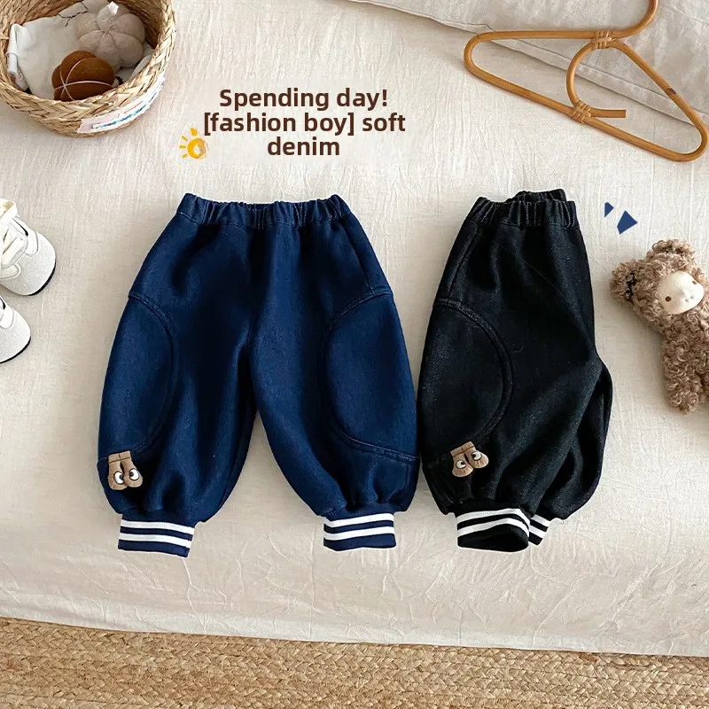 

Children's Velvet Jeans 2025 New Winter Boys' Cartoon Thick Casual Pants Baby Fashion Winter Pants