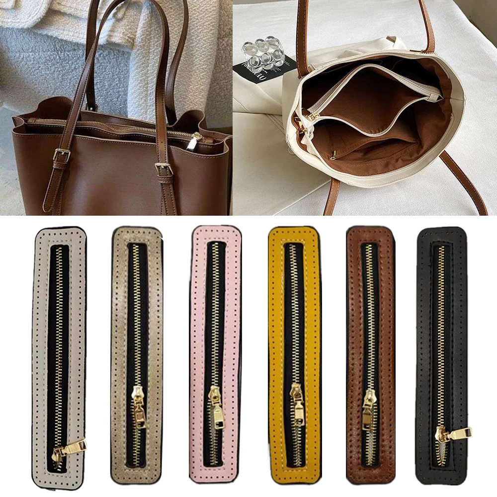 Replaceable Diy Pu Leather Zipper For Crochet Bag Hardware Handbag Leather Zipper All-Match Woven Bag Sewing Accessories 25/28Cm