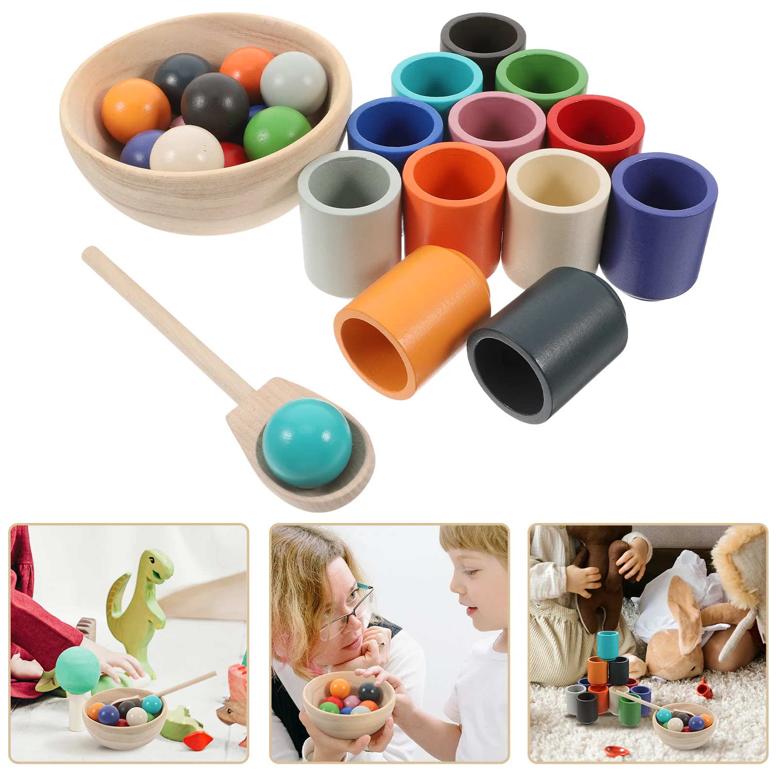 

Balls Bead Toys Color Matching Cup Game Colorful Wooden Classification Toddler Kids Sports