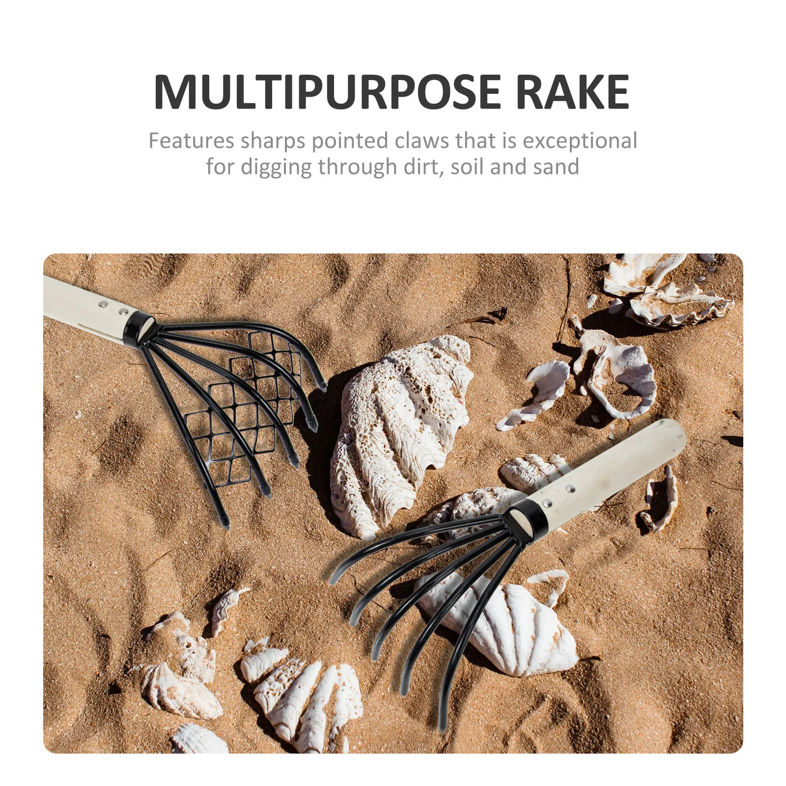 2Pcs Wood Handle Clam Rake 5 Tine Claw Style Rust Resistant Portable Beach Shell Rake for Digging Seafood Gardening Loosening