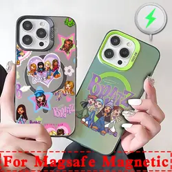 Cute Girl BratzS Doll Magsafe Magnetic Phone Case for IPhone 11 12 13 14 15 16 Pro Max Plus Lens Creative Border Plated Cover