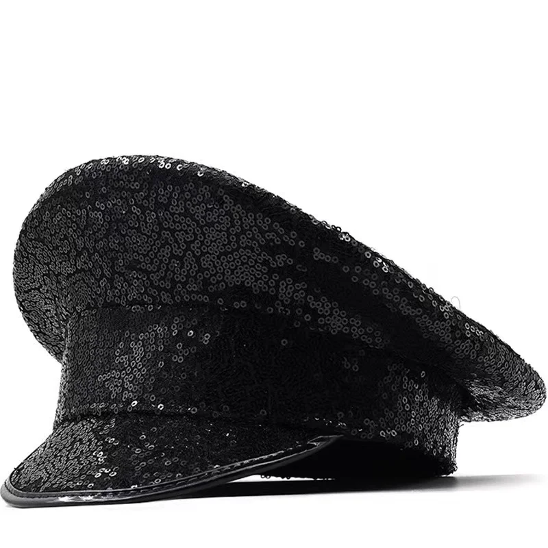 HongLuan Sequin Steampunk Captain Hat Rhinestone for Burningman Festival Woman, Vintage Military Accessories & Military Cap Man