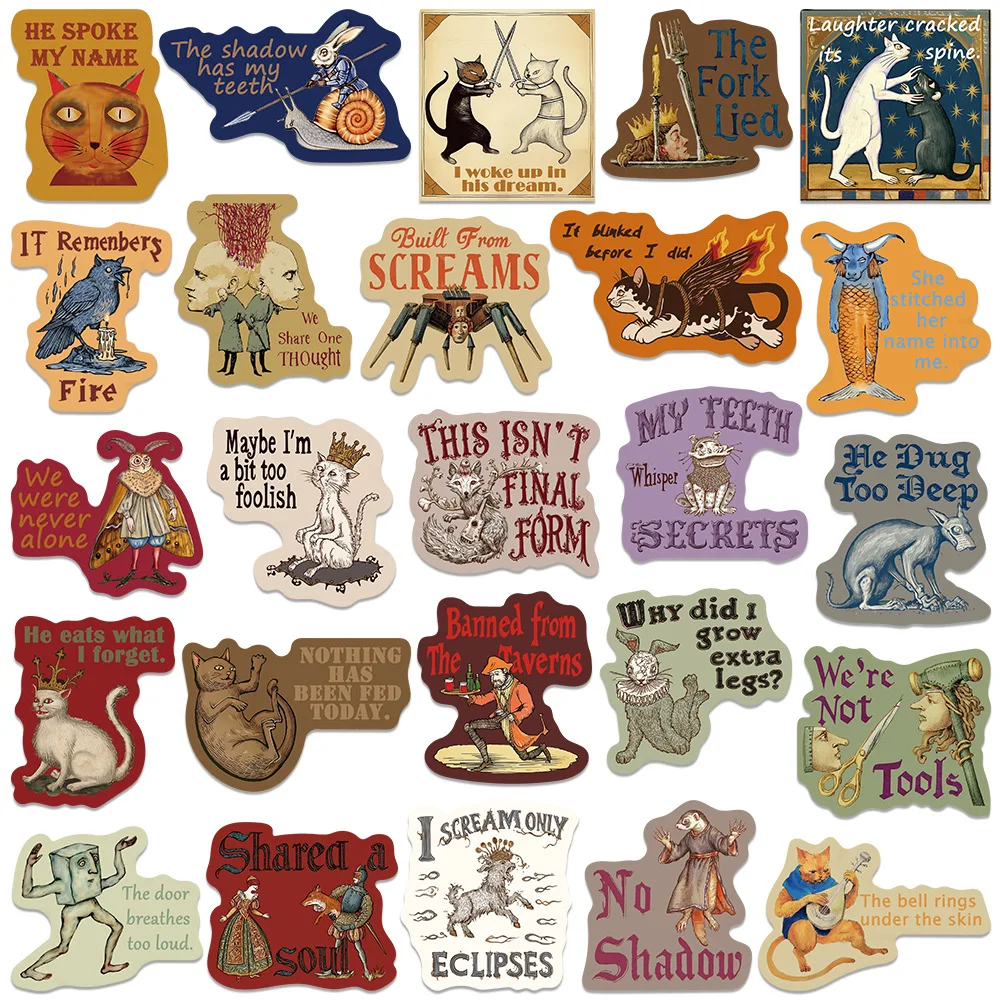 50 قطعة ملصقات القرون الوسطى مضحك خمر القرون الوسطى ميمي ملصقات صناعة يدوية سكرابوكينغ الهاتف الأمتعة الشارات مقاوم للماء