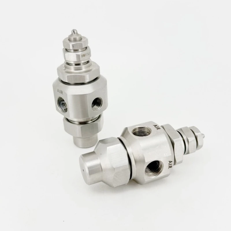 Two fluid atomizing nozzle closes instantaneously anti-drip fan release agent atomizing nozzle BIMV80075