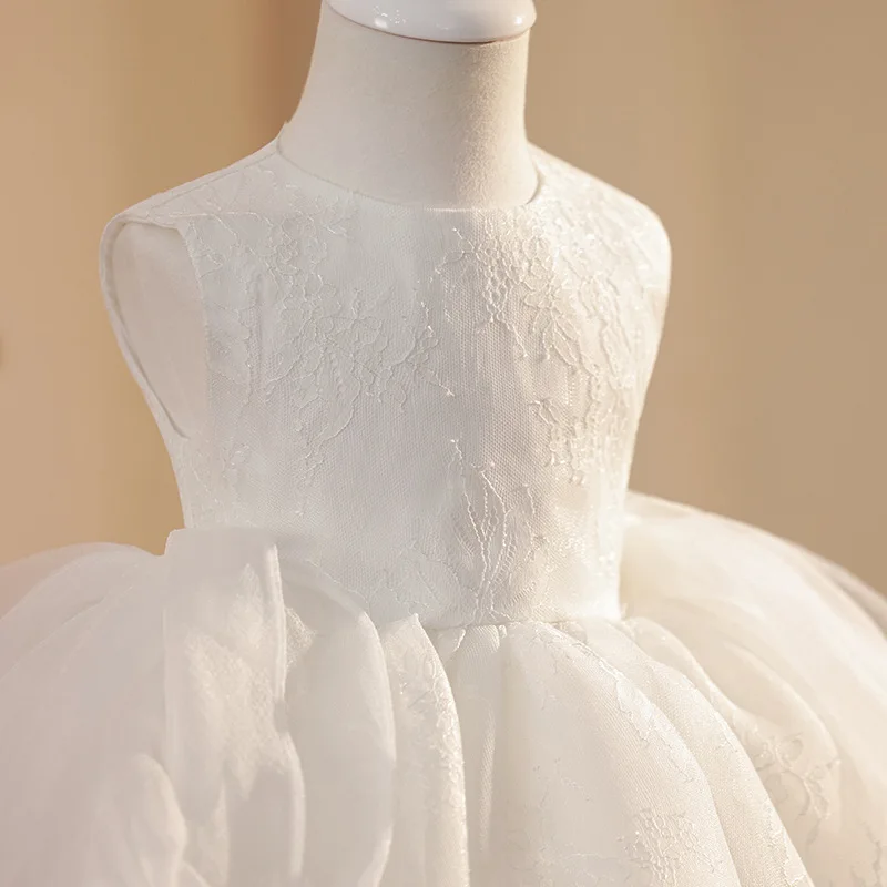 Vestido de renda branco de luxo para crianças, vestidos para festa de aniversário, casamento, bebê batismo, crianças, meninas