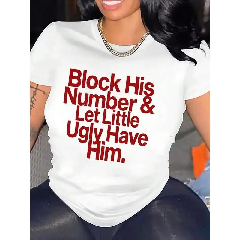 

Funny "Block His Number" T-Shirt Women's Breakup Sarcastic Graphic Tee Best Friend Gift Girlfriend Party Casual Top
