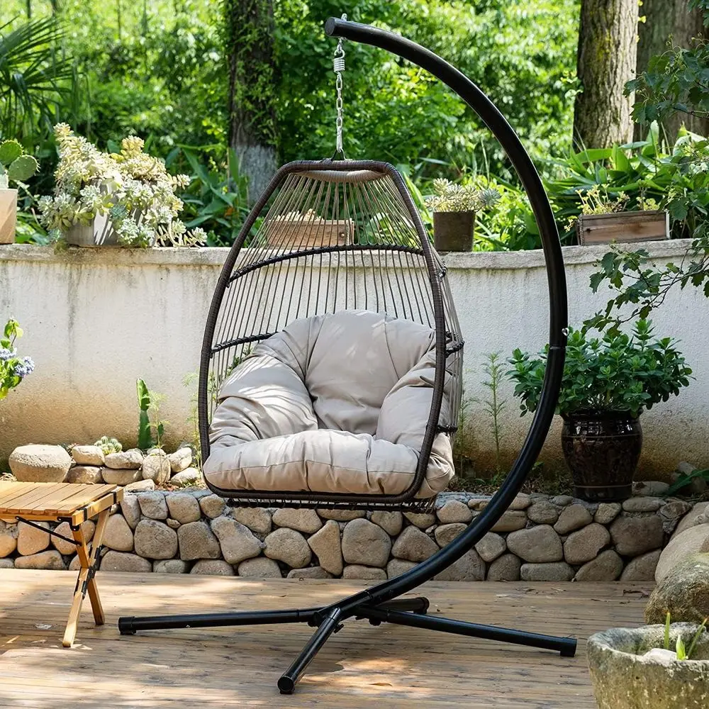 

Outdoor Wicker Rattan Swing Chair with Stand, Perfect for Patio, Garden, and Balcony