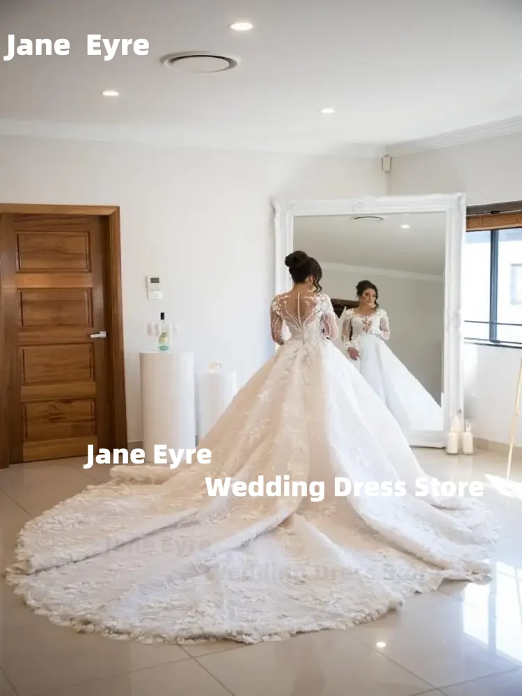 Jane eyre personalizado vestidos de casamento de luxo rendas apliques vestidos de noiva manga longa vestidos de casamento novia