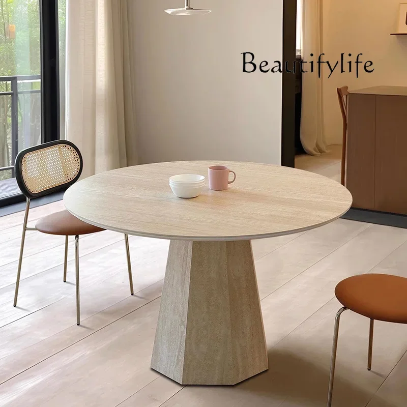 N44 French-Roman travertine rock slab dining table Modern simple medium and ancient rectangular dining table Designer household