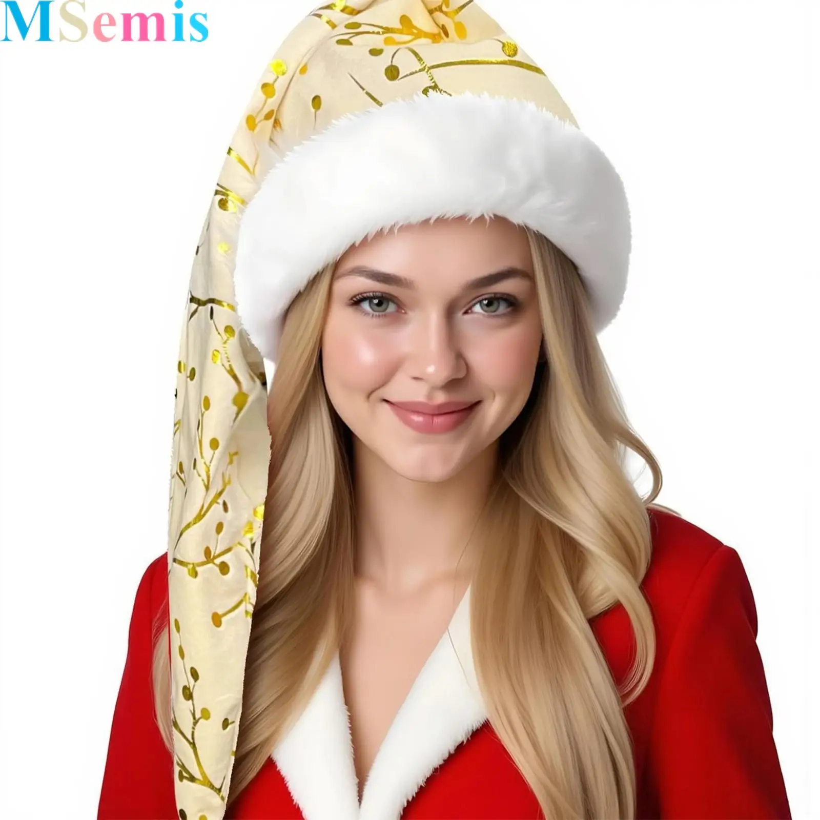 

Christmas Santa Hat Xmas Hat with Comfort Lining And Large Plush Brim Santa Cap for Unisex Women Men Christmas