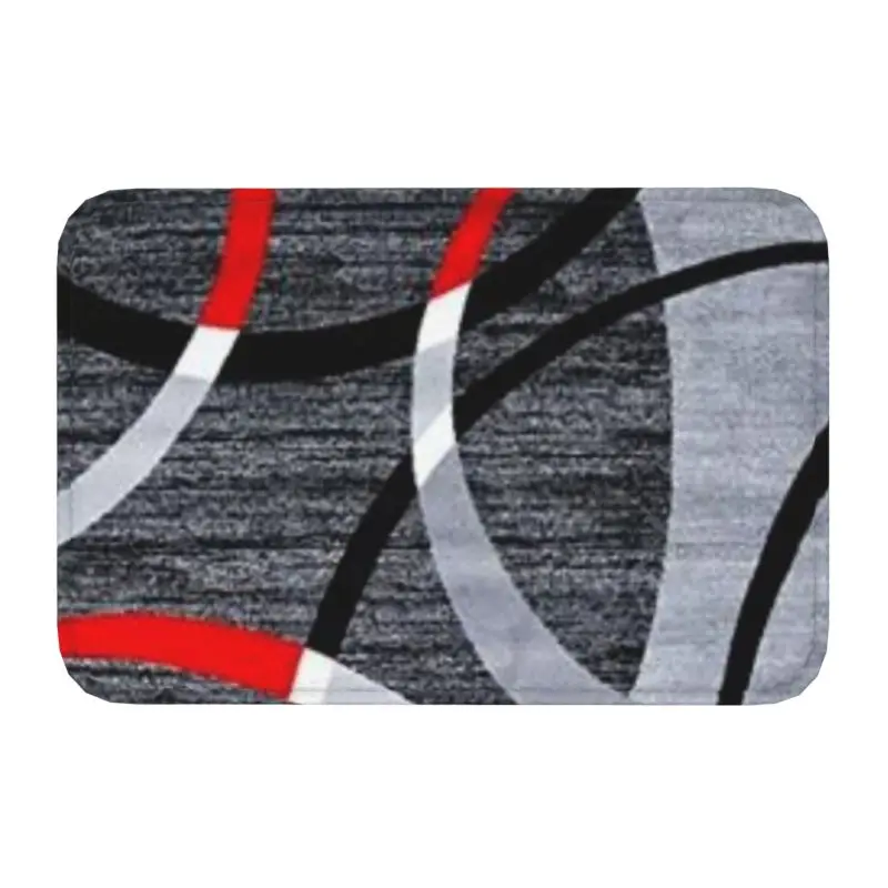 Personalized Modern Abstract Gray Red Swirls Doormat Mat Anti-Slip Geometric Pattern Bath Kitchen Garage Rug Carpet 40*60cm