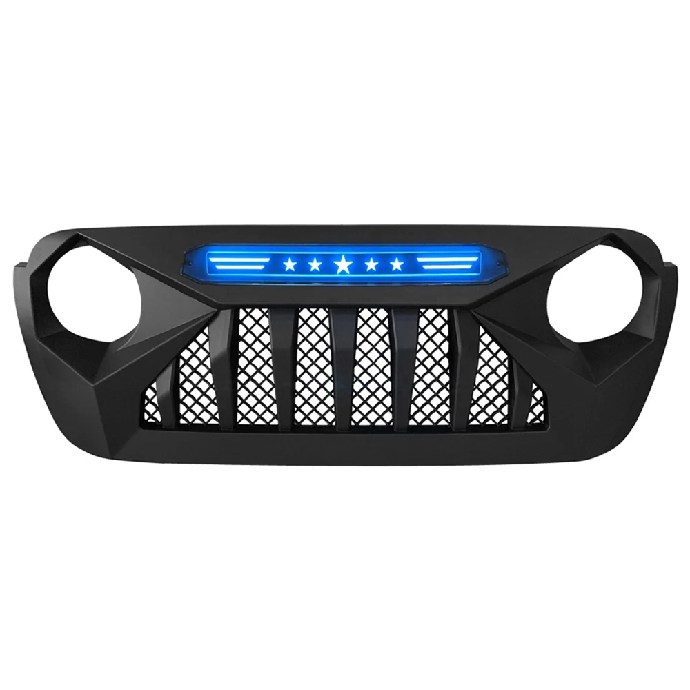 For Jeep Wrangler JL Gladiator JT 2018-2021 Offroad Bumper Grille With Light LED Factory Front Grille Mesh Grill Racing Grills