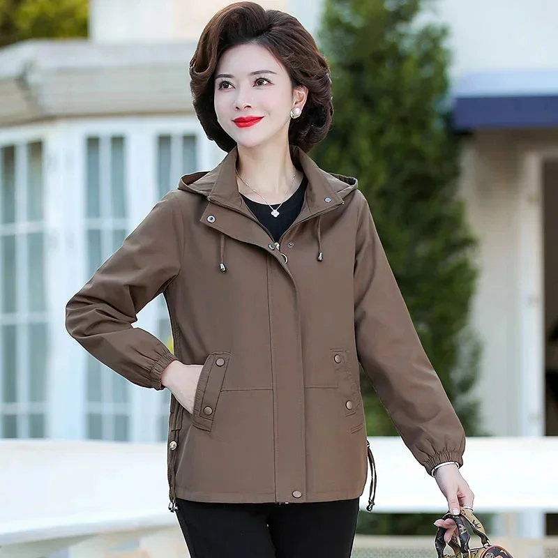 2026 novo outono trench coat feminino coreano de meia-idade e idosos solto casaco blusão feminino outerwear topos