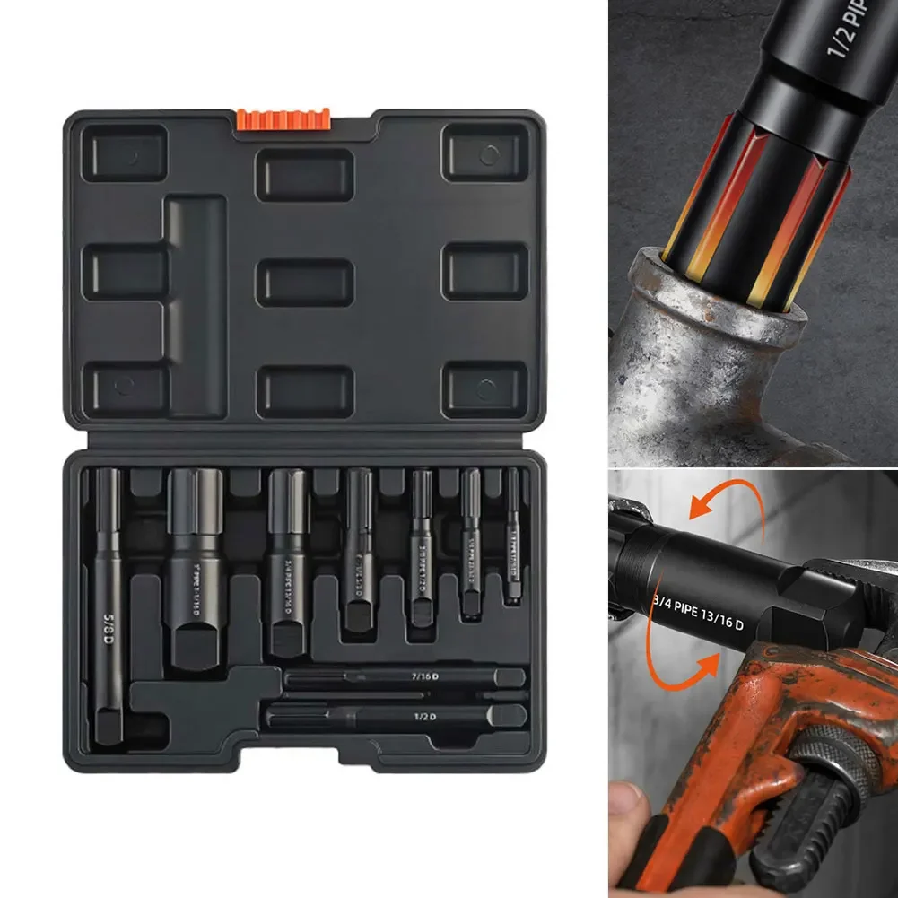 Broken Pipe Extractor Tool Kit For Removing Damaged Threaded Pipes Fittings Sizes 1/8 To 1 Inch Plumbing Repair With Grip Design
