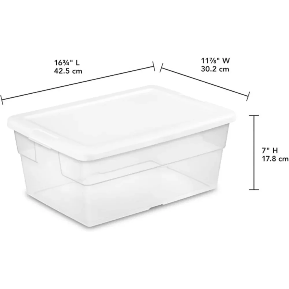 16 Qt Storage Box, Stackable Bin with Lid, Plastic Container to Organize Shoes and Crafts on Closet Shelves