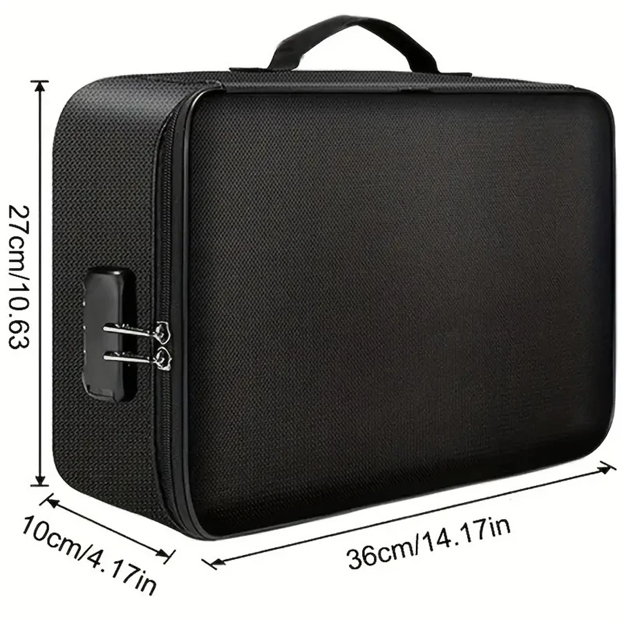 A Black Three-Layer Document Storage Bag Waterproof Multi-Function Large-Capacity Passport Files Box With Lock