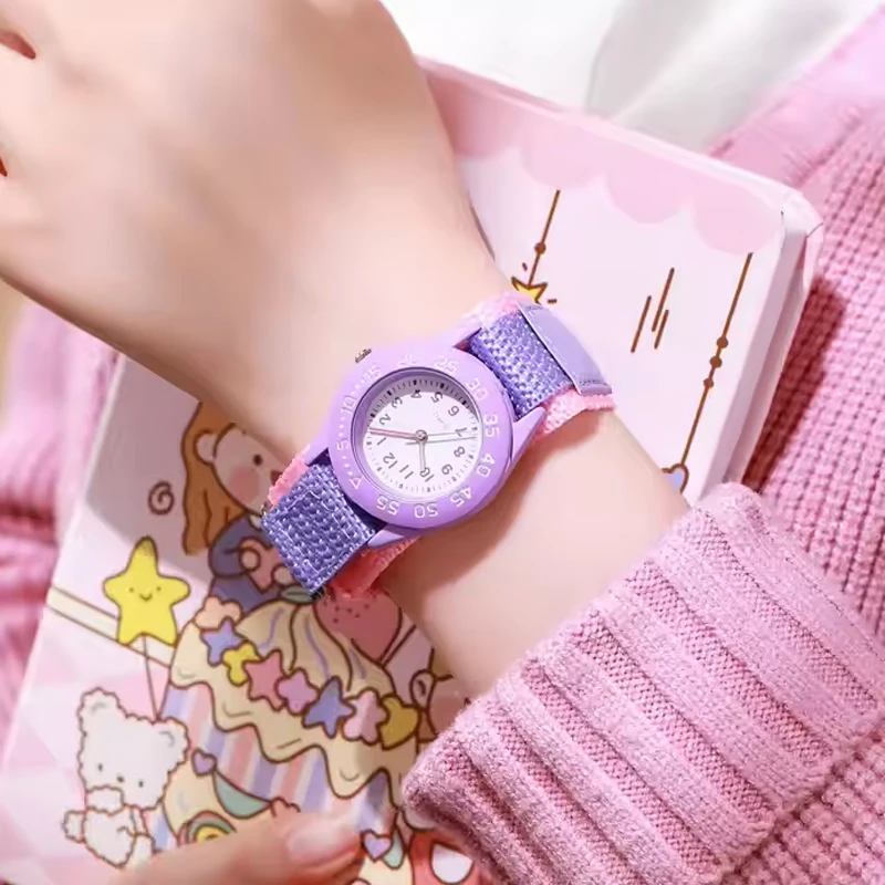 Kids' Sport Watch with Nylon Braided Strap Japanese Movement Waterproof Quartz Students Wristwatch for Children