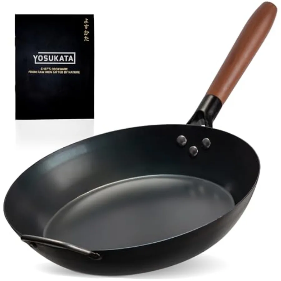 

Carbon Steel Fryg Pan Non-Toxic Pre-Seasoned Skillet with Removable Wooden Handle Coatg-Free Wok-Style Pan for Gas duction Elec