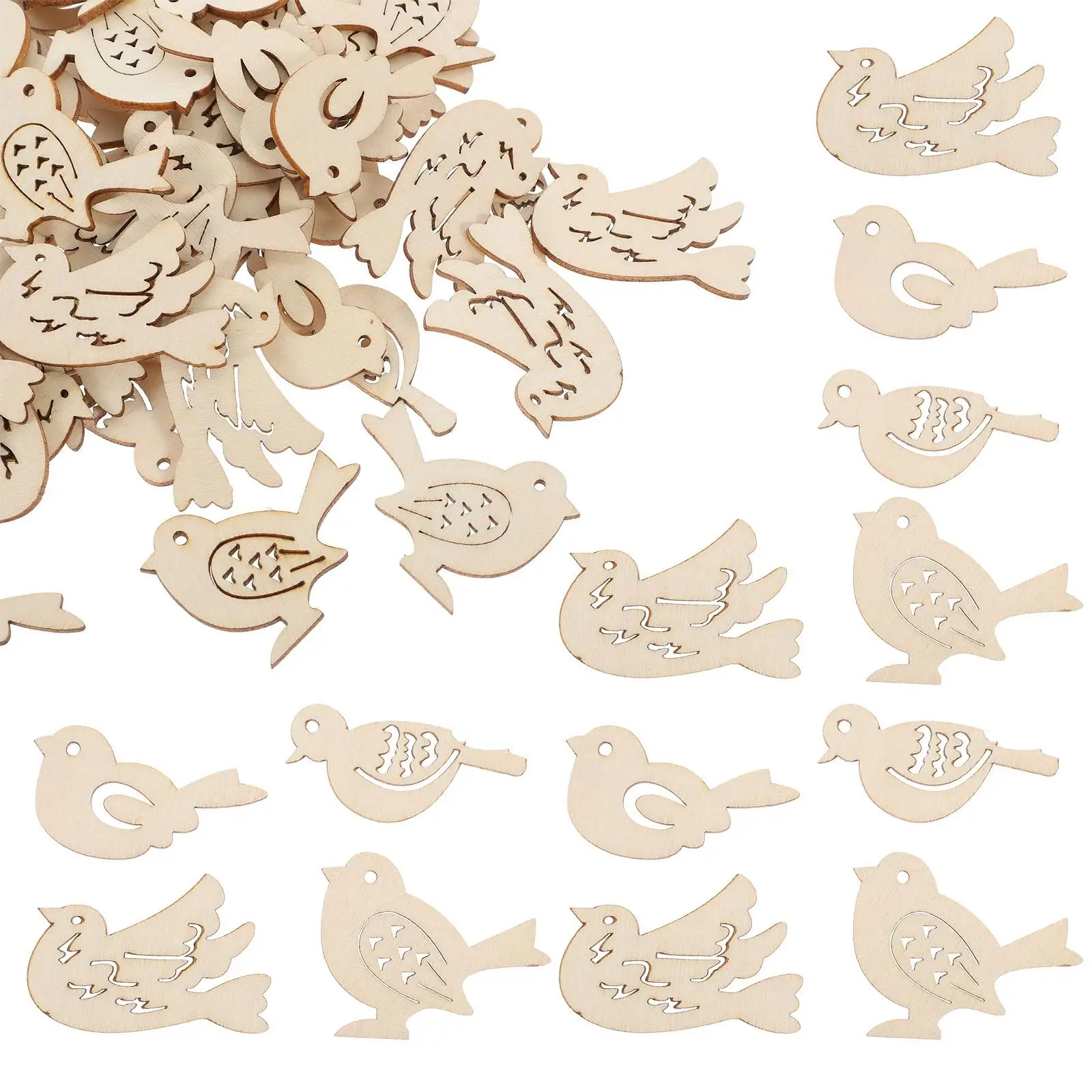 

50pcs Bird Shape Wooden Slices Diy Crafts Unfinished Handcraft Decorative Hanging Embellishments Party Wedding Chip