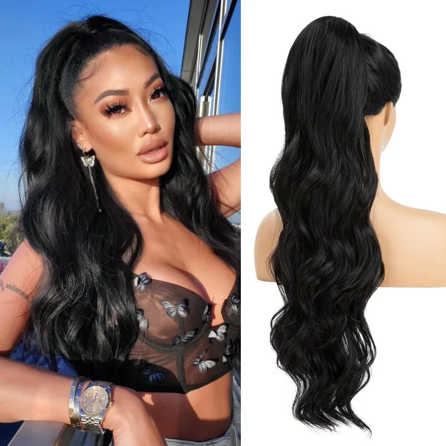 قطعة شعر صناعية مموجة طويلة بطول 26 بوصة مع رباط للنساء مثالية للارتداء اليومي للمناسبات الخاصة وتصفيف الأزياء Se