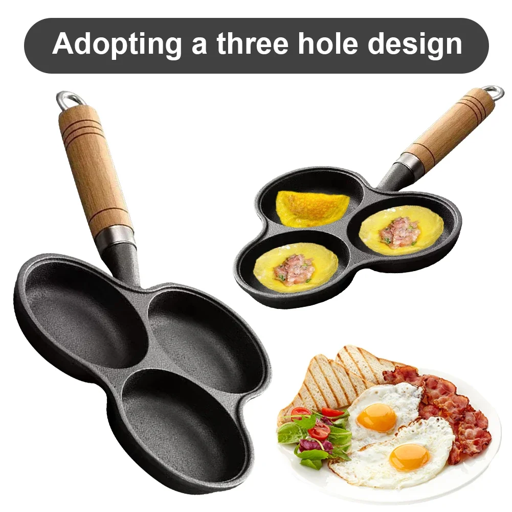 

3 Hole Cooking Egg Ham Pan Non-Stick Breakfast Grill Cooking Pot Egg Frying Pan Pancake Pan Egg Burger Ham Pan