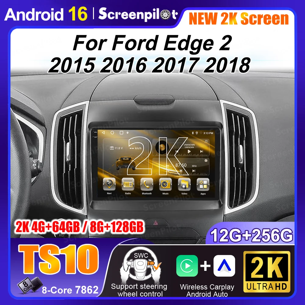 Android 16 Multimedia For Ford Edge 2 2015 2016 2017 2018 2K Dvd Gps Lettore Video Player Autoradio Navigation Radio Hdr 5g