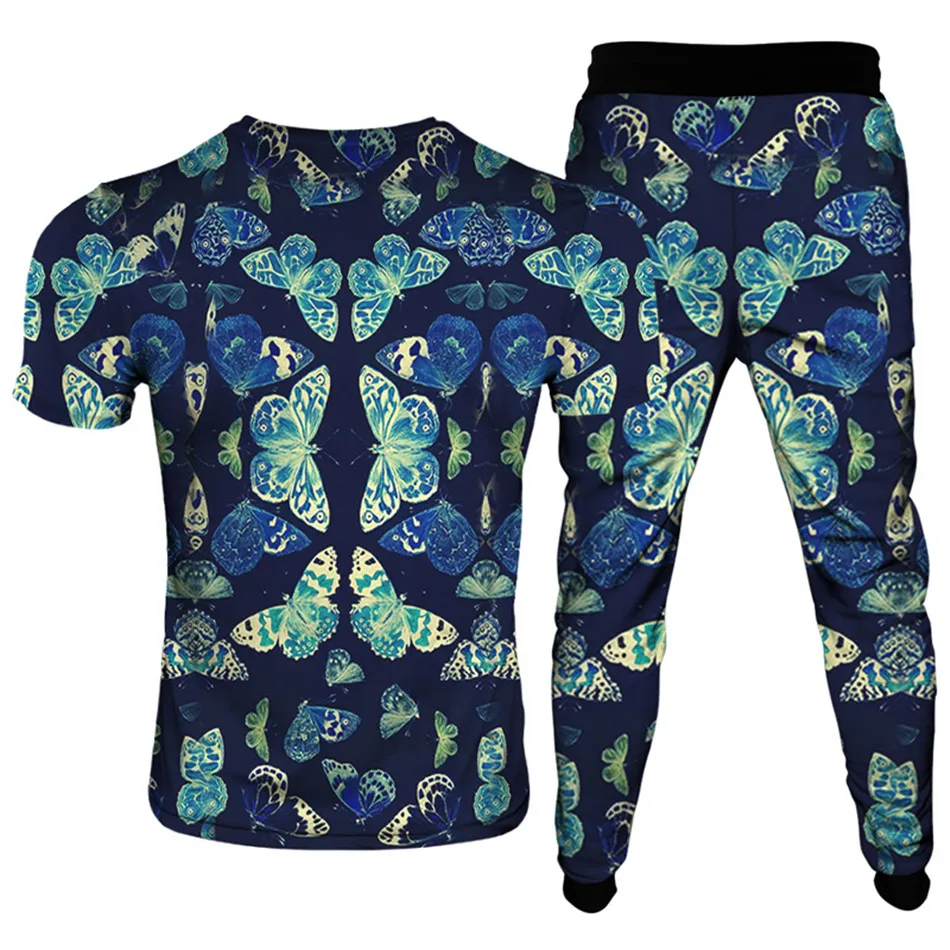 Hommes femmes mode survêtement or bleu Animal papillon impression 3D vêtements T-Shirt + pantalon de jogging 2 pièces ensembles grande taille S-6XL costumes