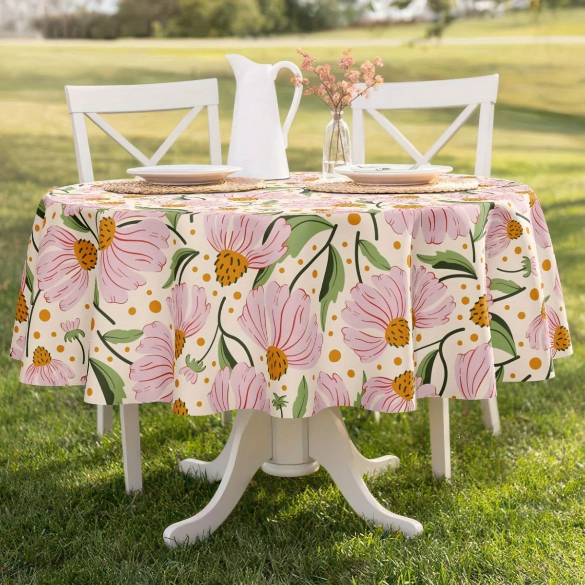 One 2D flat tablecloth, pink color, floral pattern design, fashionable and exquisite, easy to clean